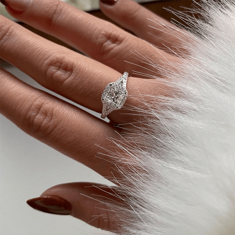 Halo Princess Cut Split-Shank Moissanite Engagement Ring