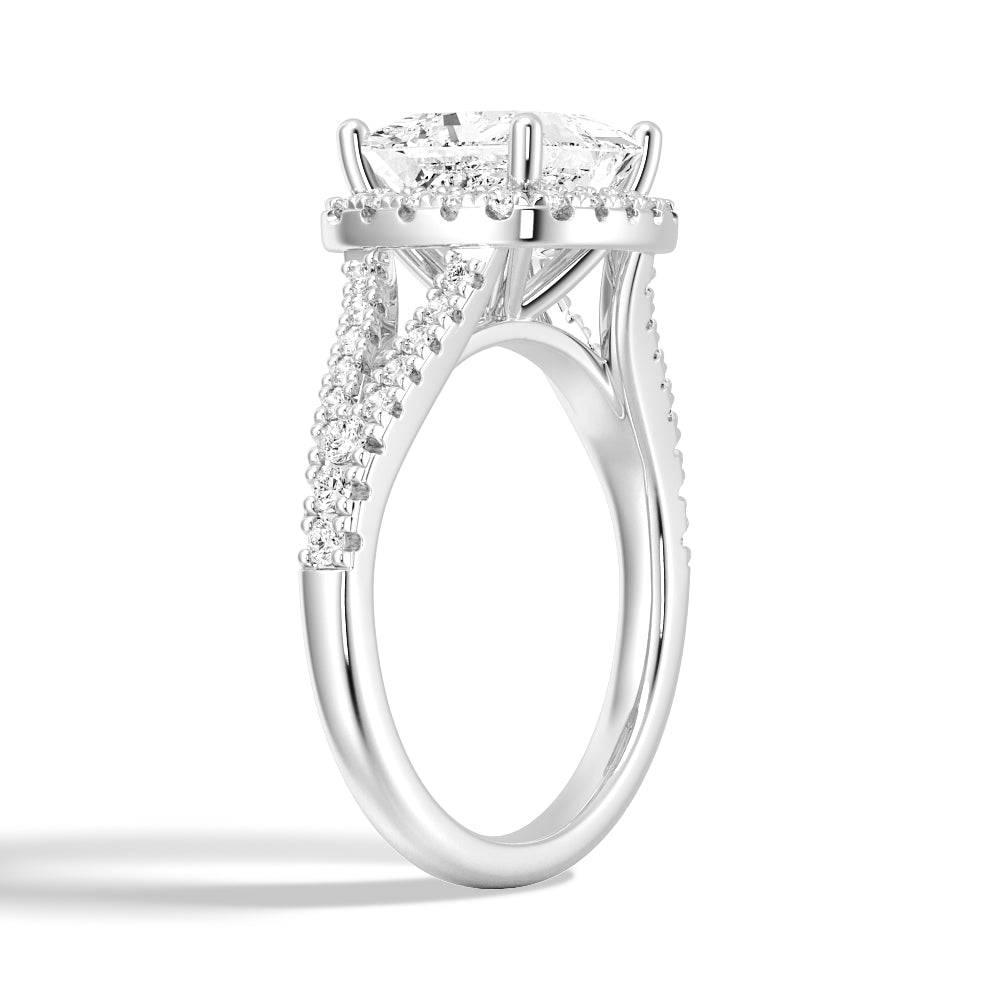 Halo Princess Cut Split-Shank Moissanite Engagement Ring