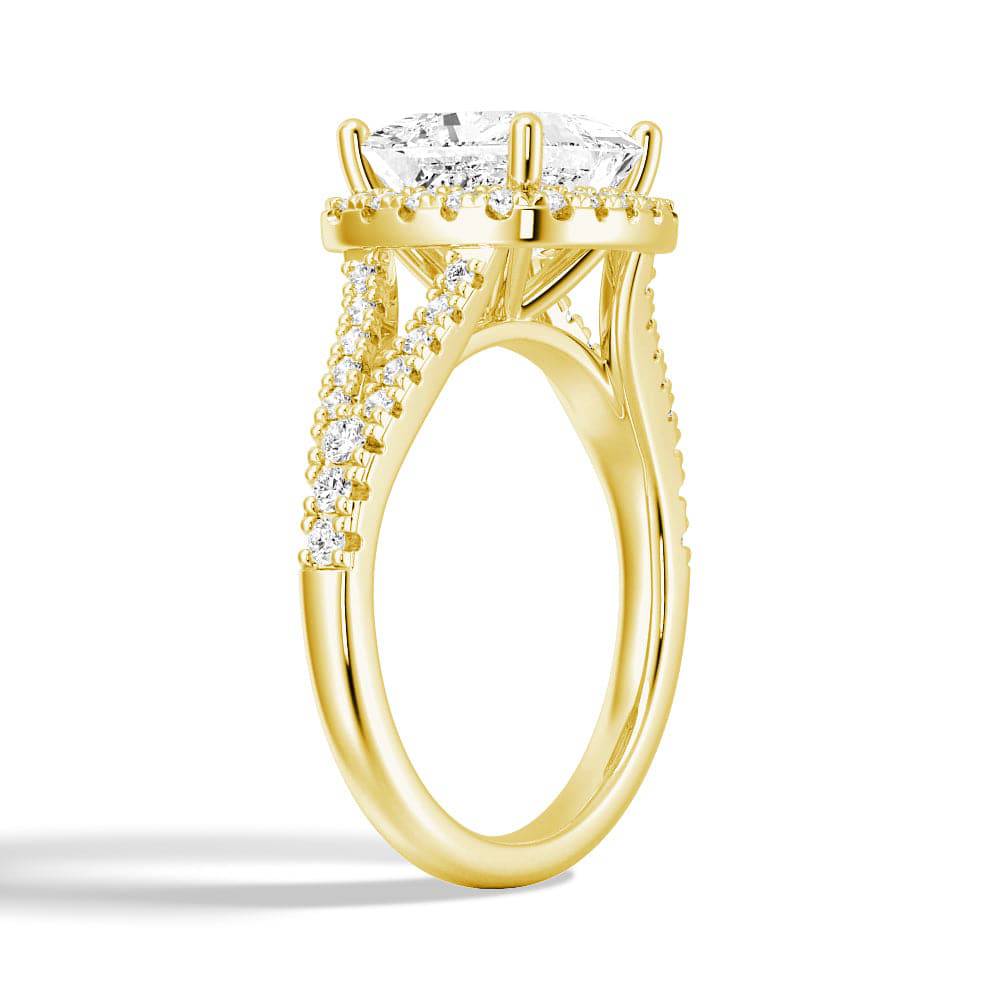 Halo Princess Cut Split-Shank Moissanite Engagement Ring