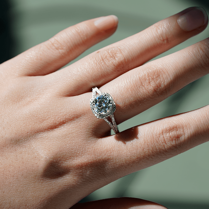 Halo Round Cut Split-Shank Moissanite Engagement Ring