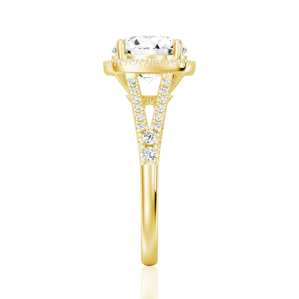 Halo Round Cut Split-Shank Moissanite Engagement Ring