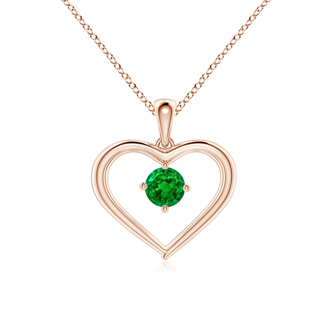 Heart Design Floating Round Lab-Created Emerald Pendant Necklace