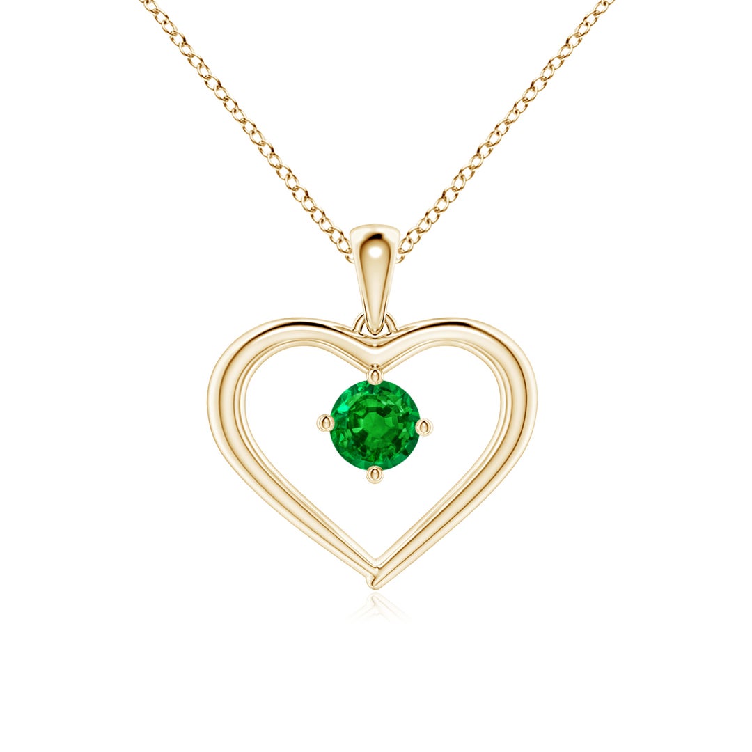 Heart Design Floating Round Lab-Created Emerald Pendant Necklace