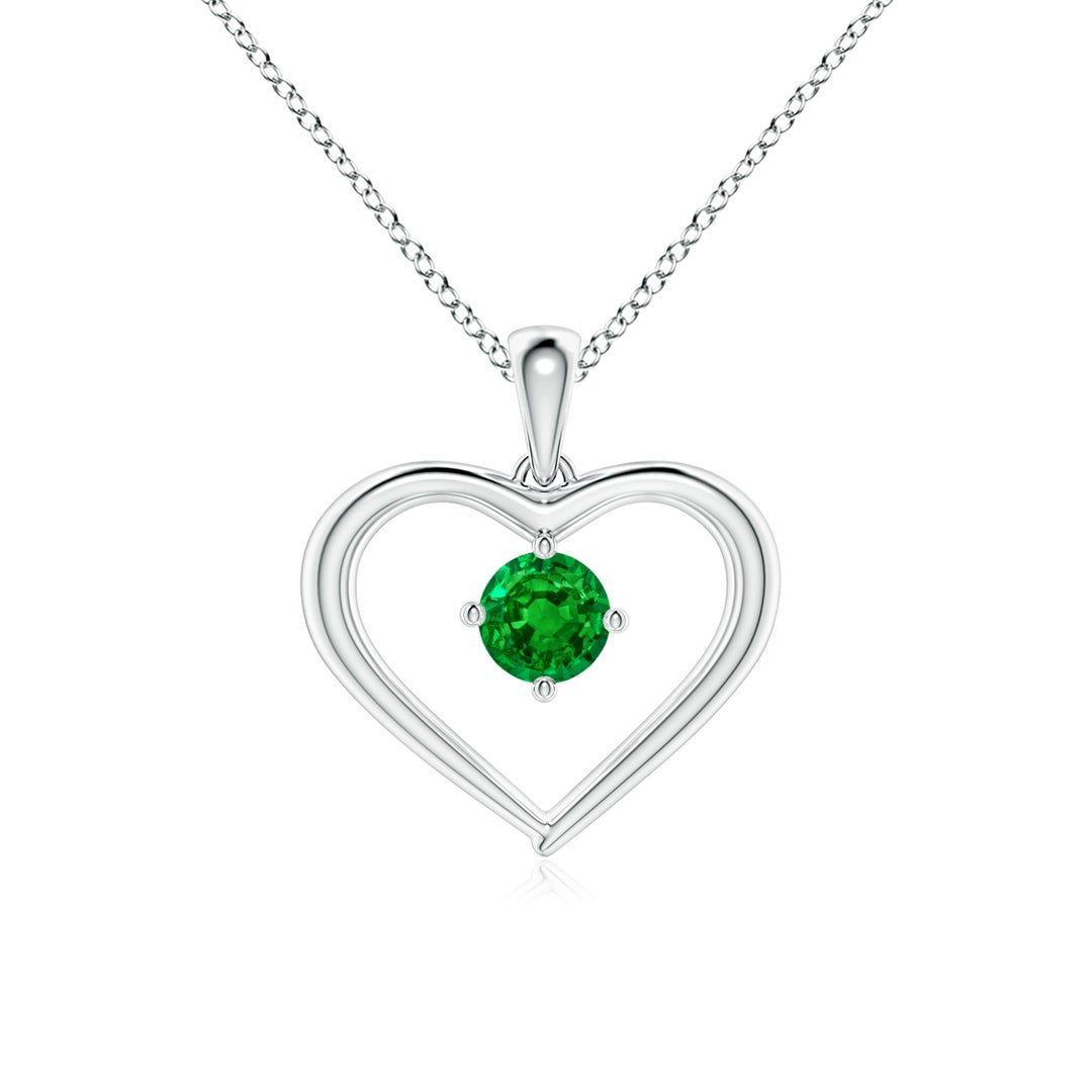 Heart Design Floating Round Lab-Created Emerald Pendant Necklace