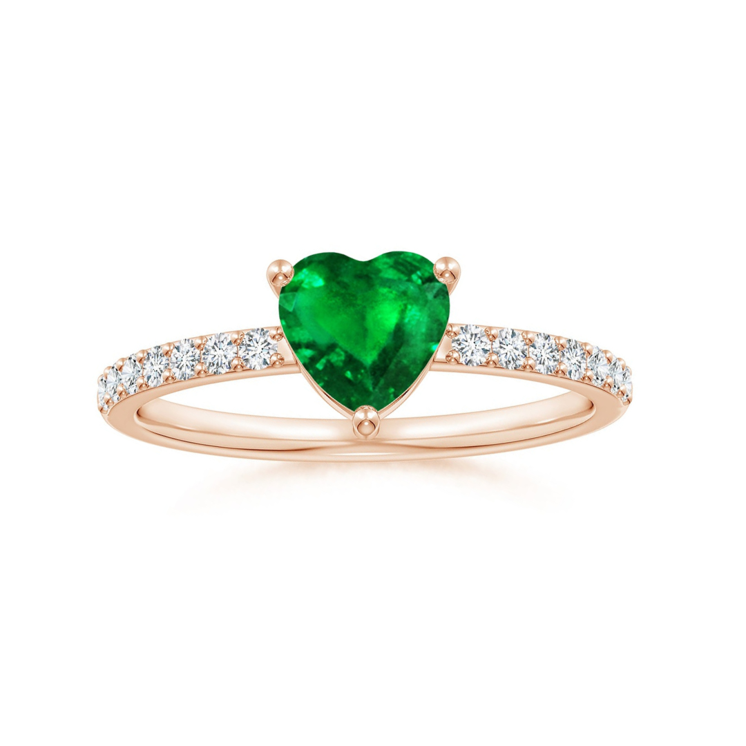 Heart Lab-Created Emerald with Moissanite Accents Promise Ring
