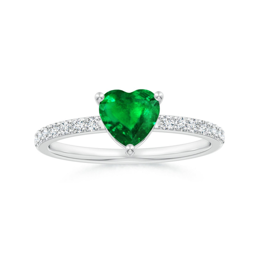 Heart Lab-Created Emerald with Moissanite Accents Promise Ring