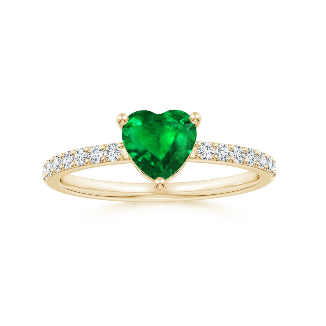 Heart Lab-Created Emerald with Moissanite Accents Promise Ring