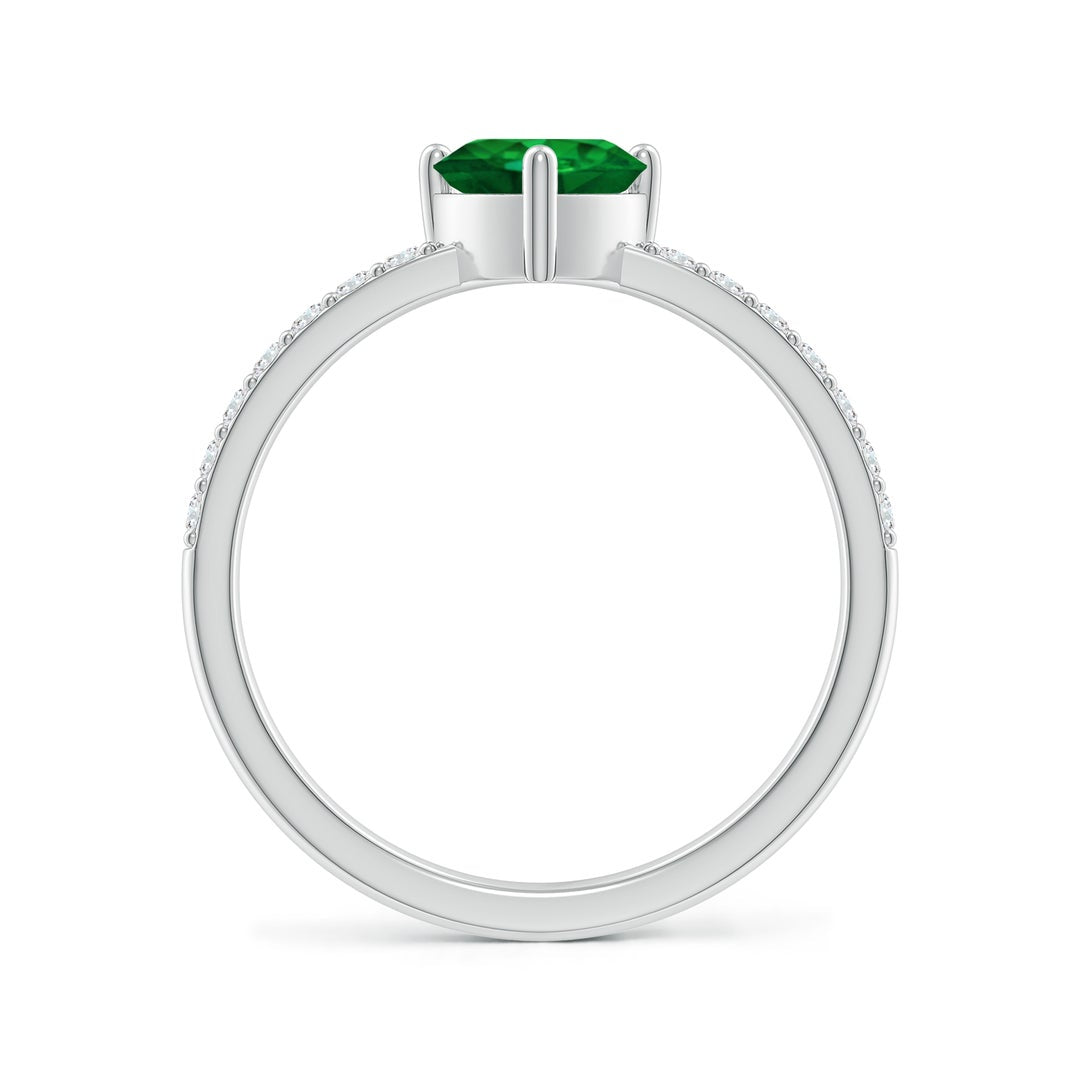 Heart Lab-Created Emerald with Moissanite Accents Promise Ring