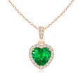 Heart Lab-Created Emerald with Moissanite Halo Pendant Necklace