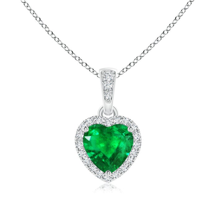 Heart Lab-Created Emerald with Moissanite Halo Pendant Necklace