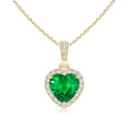 Heart Lab-Created Emerald with Moissanite Halo Pendant Necklace
