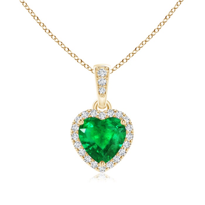 Heart Lab-Created Emerald with Moissanite Halo Pendant Necklace