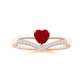 Heart Lab-Created Ruby with Chevron Pavé Moissanite Band Promise Ring