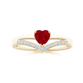 Heart Lab-Created Ruby with Chevron Pavé Moissanite Band Promise Ring