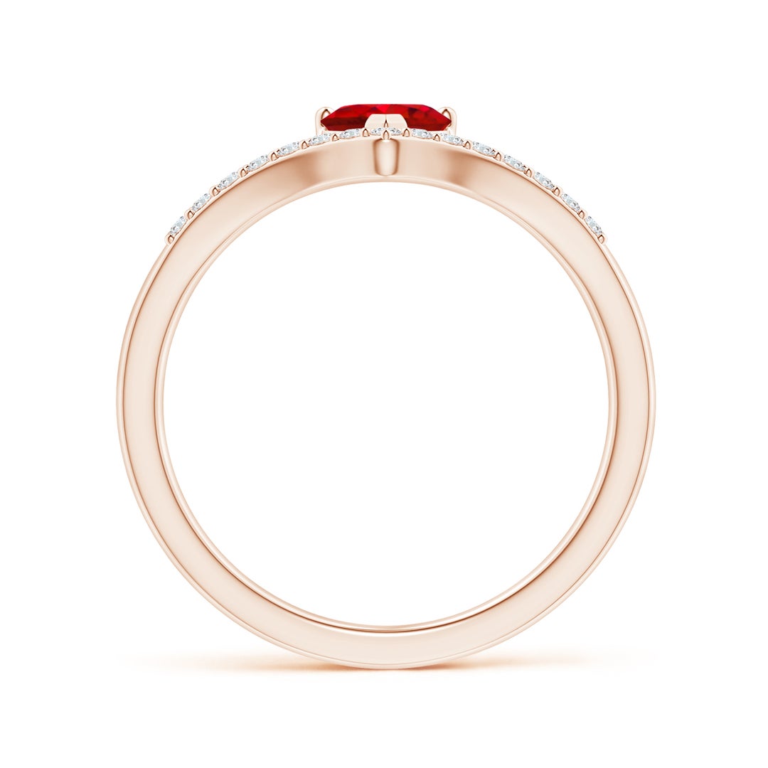 Heart Lab-Created Ruby with Chevron Pavé Moissanite Band Promise Ring