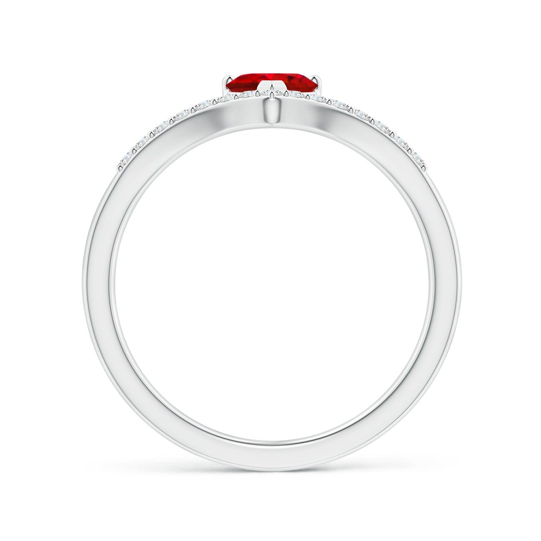 Heart Lab-Created Ruby with Chevron Pavé Moissanite Band Promise Ring