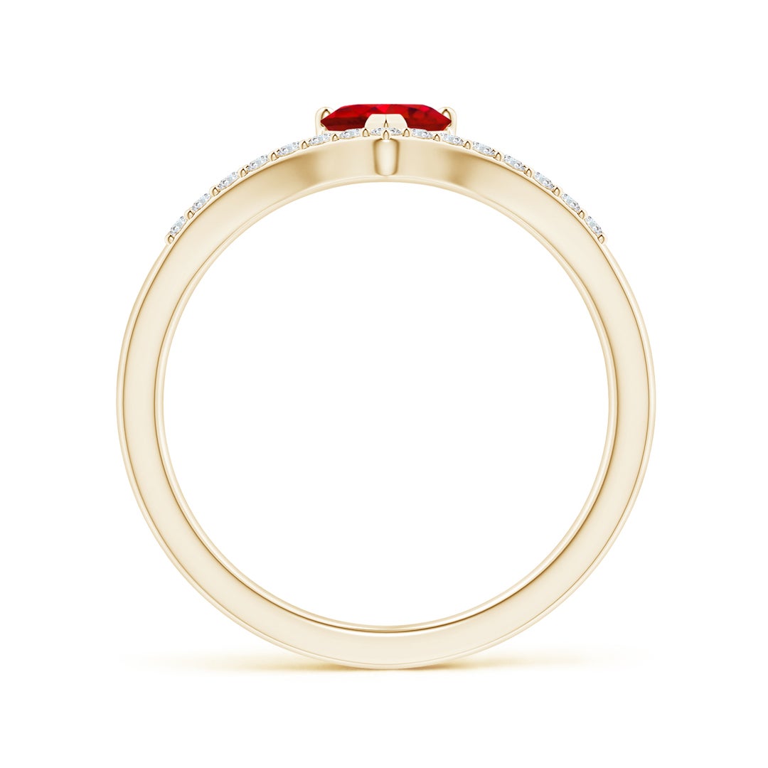 Heart Lab-Created Ruby with Chevron Pavé Moissanite Band Promise Ring