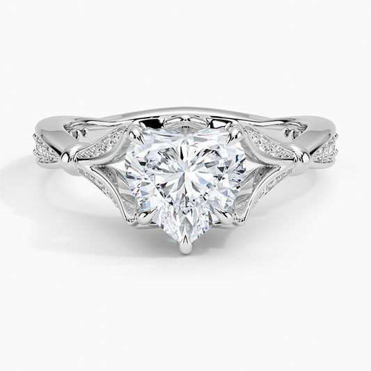 Heart Moissanite Floral Openwork Cathedral Engagement Ring