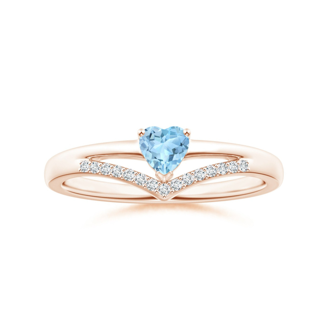 Heart-Shaped Aquamarine with Chevron Moissanite Accents Promise Ring