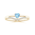 Heart-Shaped Aquamarine with Chevron Moissanite Accents Promise Ring
