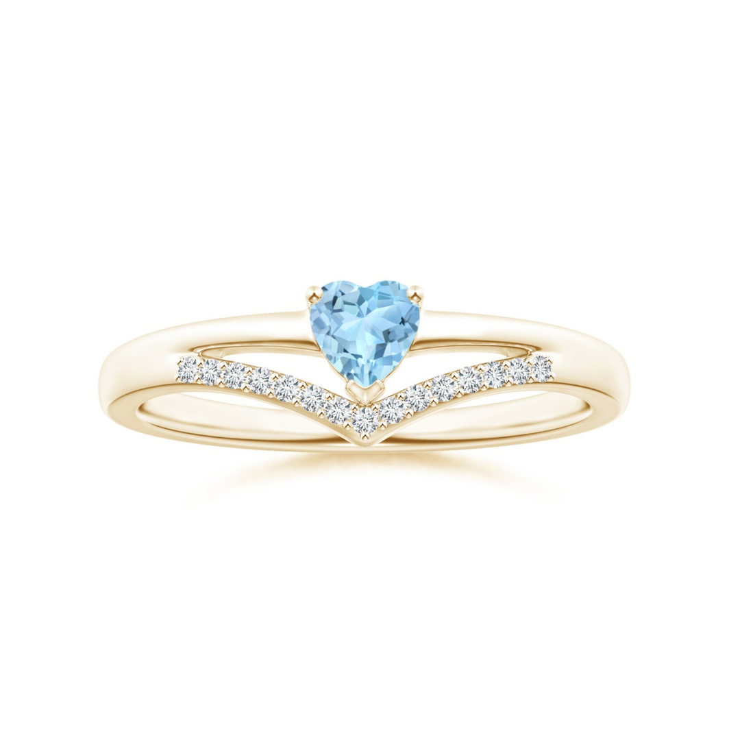 Heart-Shaped Aquamarine with Chevron Moissanite Accents Promise Ring