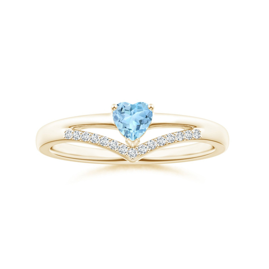 Heart-Shaped Aquamarine with Chevron Moissanite Accents Promise Ring