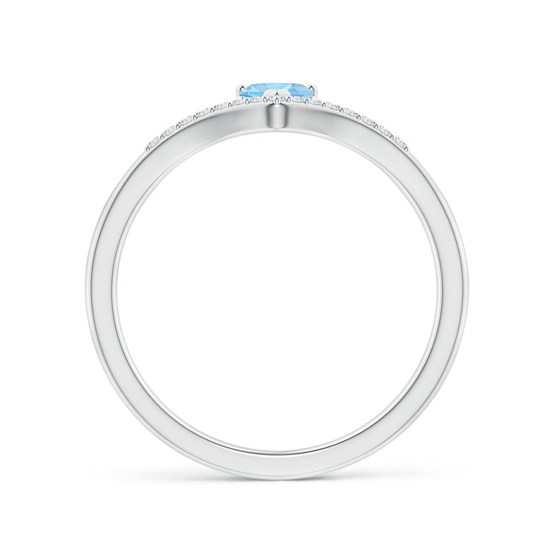 Heart-Shaped Aquamarine with Chevron Moissanite Accents Promise Ring