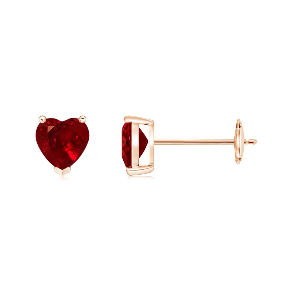 Heart-Shaped Lab-Created Ruby Solitaire Stud Earrings