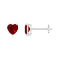 Heart-Shaped Lab-Created Ruby Solitaire Stud Earrings