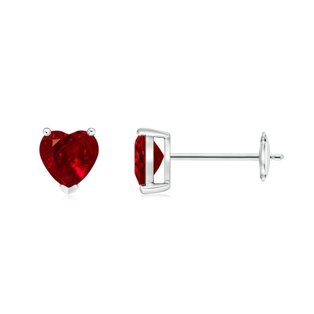 Heart-Shaped Lab-Created Ruby Solitaire Stud Earrings