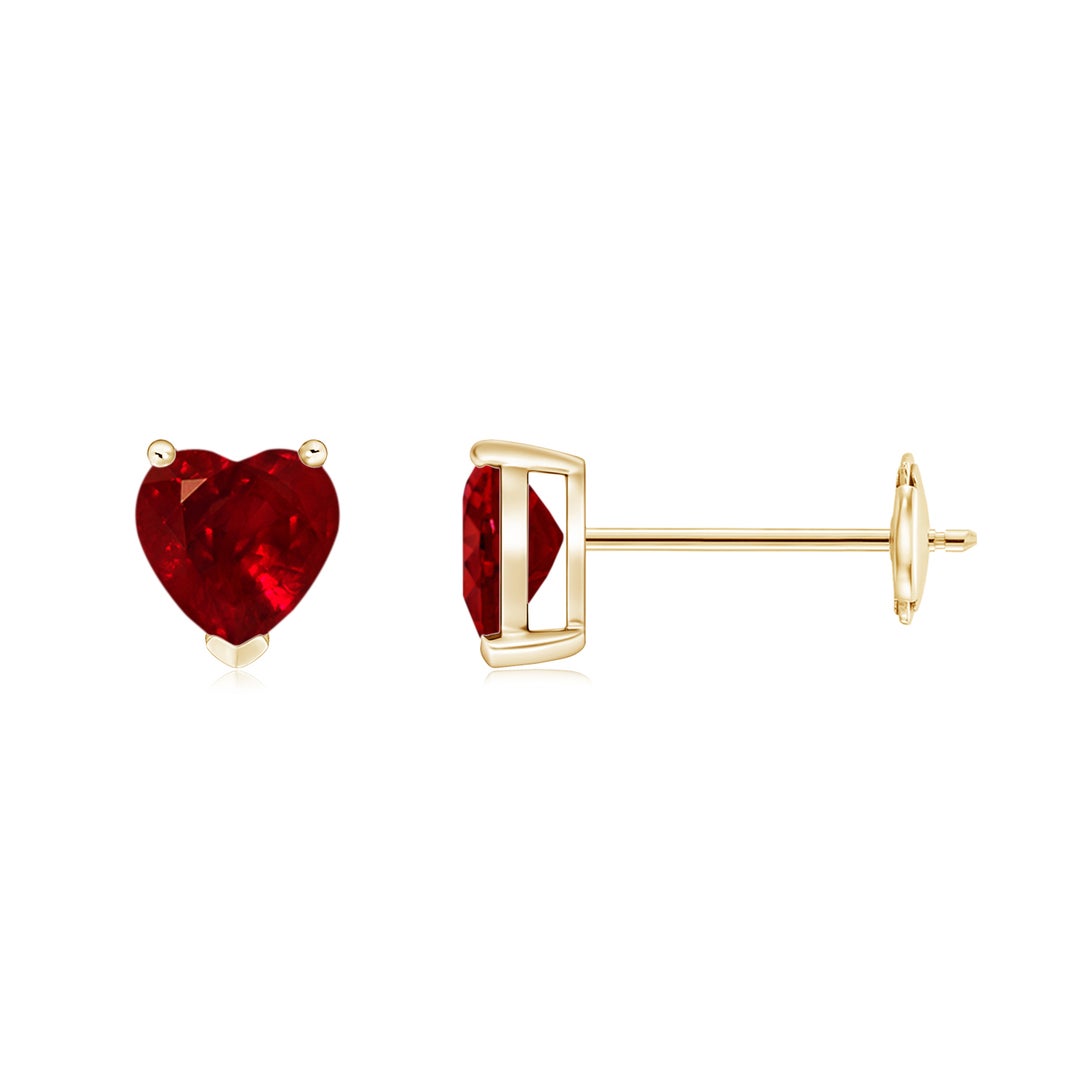 Heart-Shaped Lab-Created Ruby Solitaire Stud Earrings