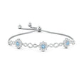 Infinity Aquamarine with Floral Moissanite Halos Station Bolo Bracelet