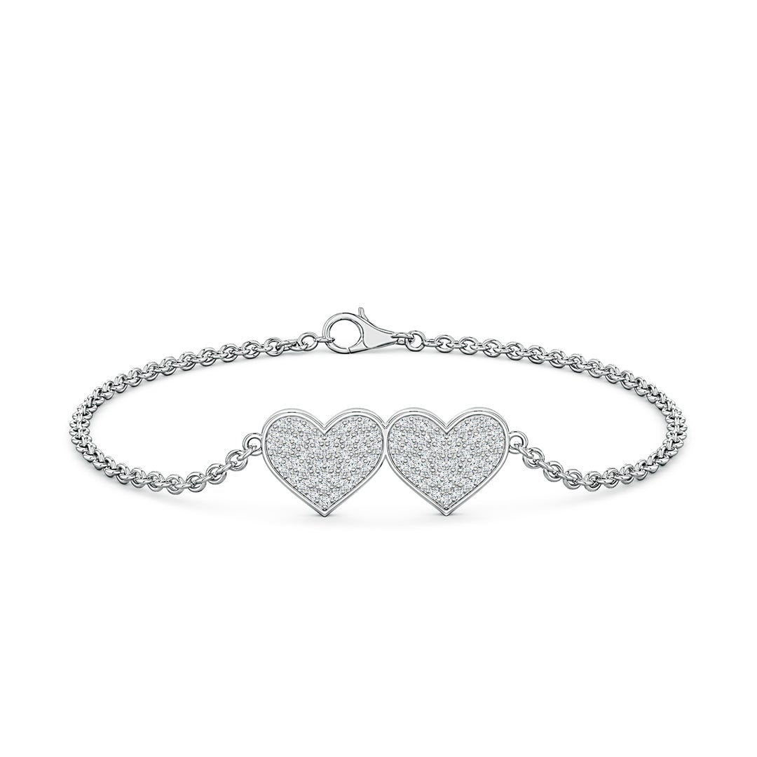 Interlinked Double Heart Moissanite Pavé Chain Bracelet