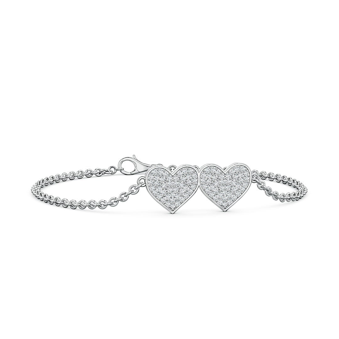 Interlinked Double Heart Moissanite Pavé Chain Bracelet