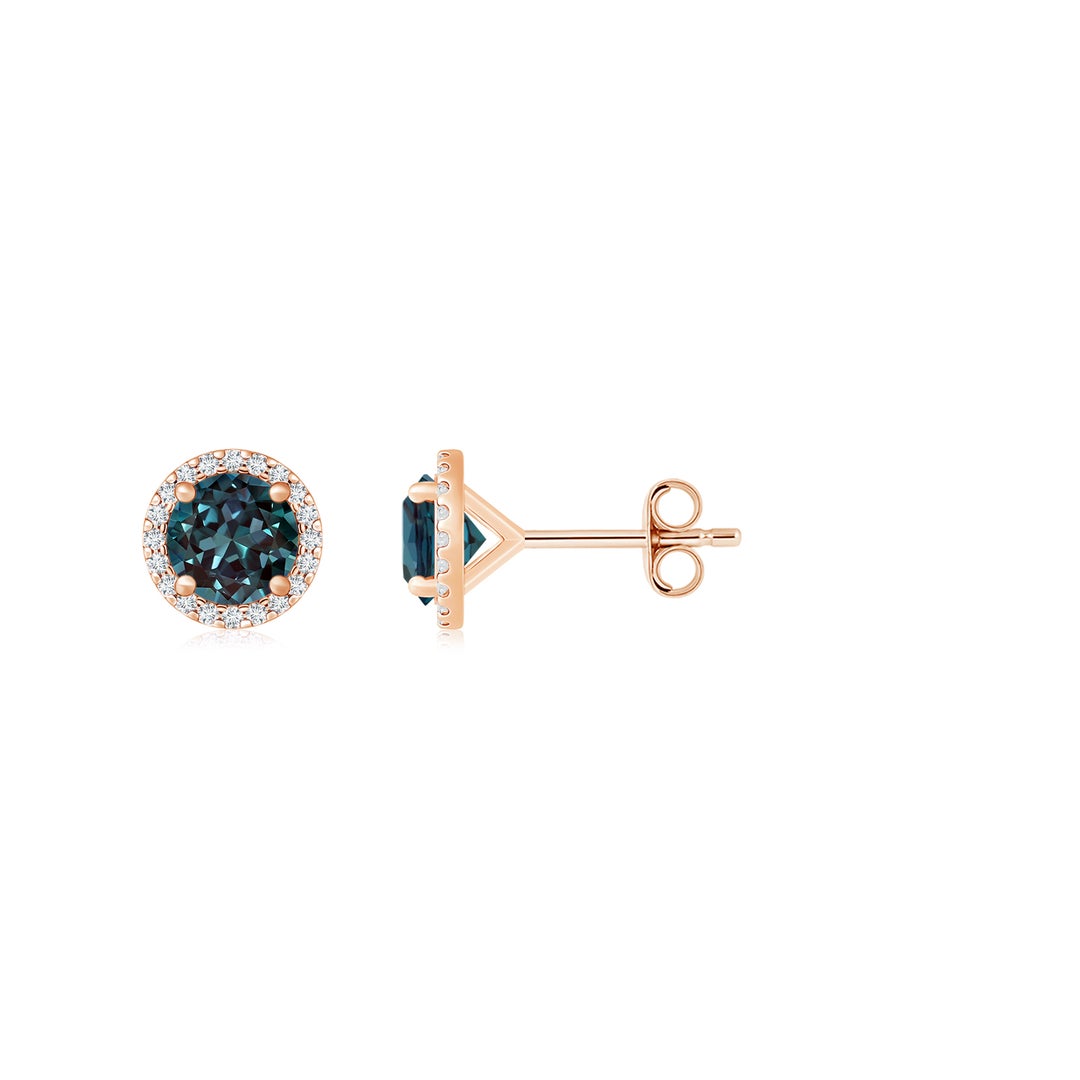 Lab Alexandrite Halo with Moissanite Stud Earrings