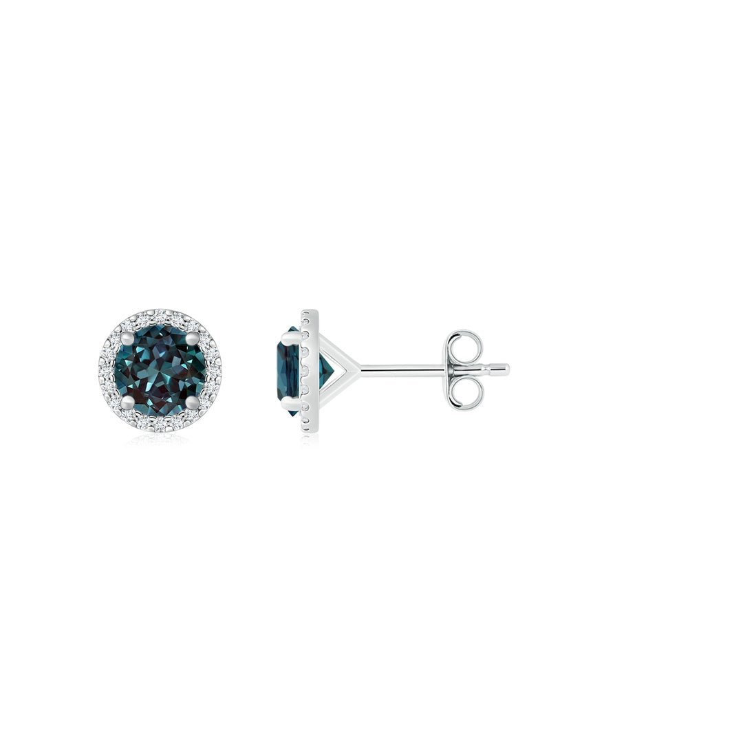 Lab Alexandrite Halo with Moissanite Stud Earrings