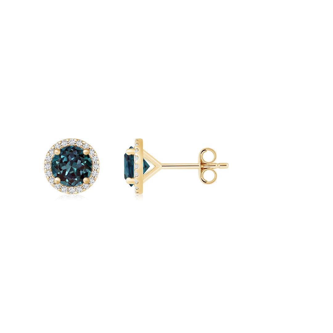 Lab Alexandrite Halo with Moissanite Stud Earrings