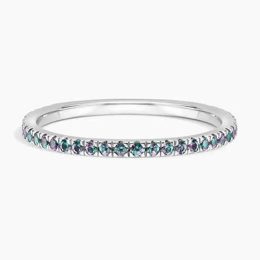 Lab Alexandrite Pavé Three-Quarter Coverage Wedding Band - 1.4 mm