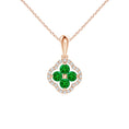 Lab-Created Emerald Clover with Floating Cluster and Moissanite Halo Pendant Necklace