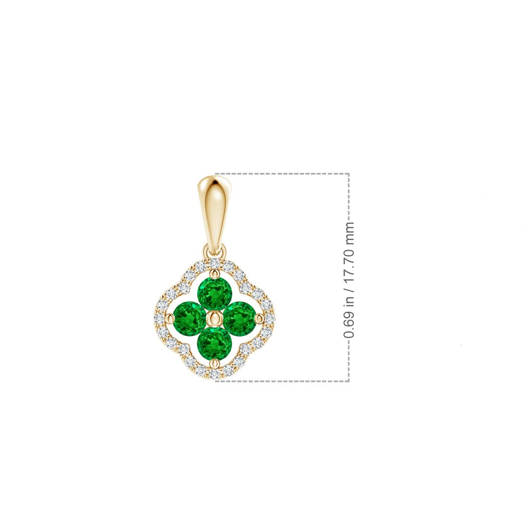 Lab-Created Emerald Clover with Floating Cluster and Moissanite Halo Pendant Necklace