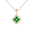 Lab-Created Emerald Clover with Floating Cluster and Moissanite Halo Pendant Necklace