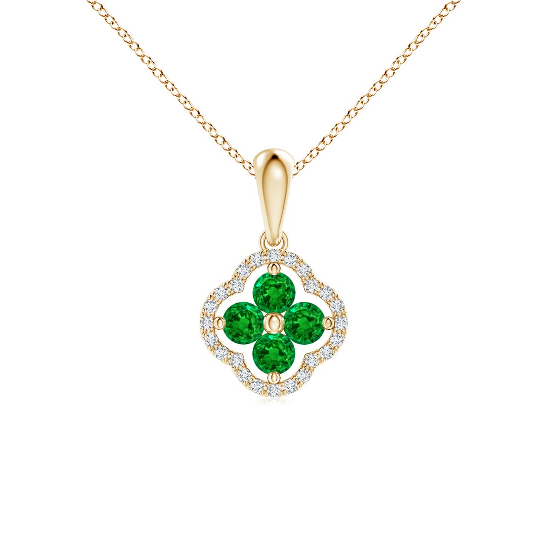 Lab-Created Emerald Clover with Floating Cluster and Moissanite Halo Pendant Necklace