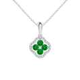 Lab-Created Emerald Clover with Floating Cluster and Moissanite Halo Pendant Necklace
