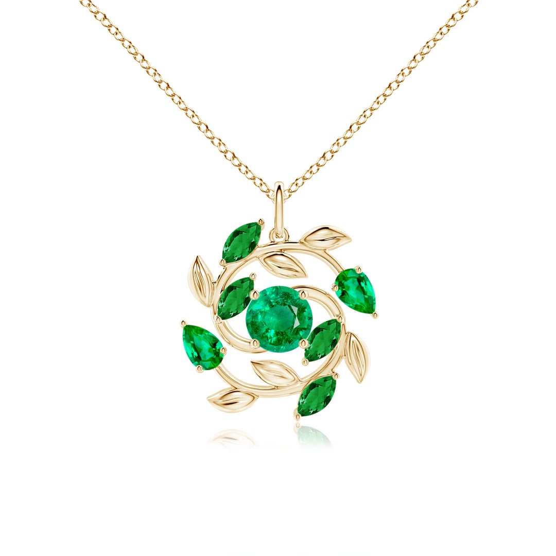 Lab-Created Emerald Olive Branch with Mixed-Cut Leaves Pendant Necklace