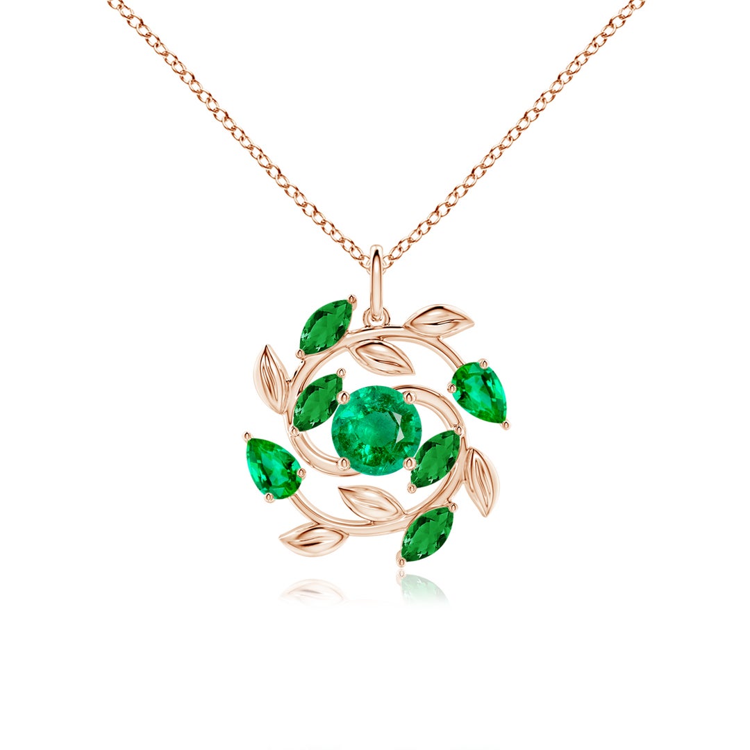 Lab-Created Emerald Olive Branch with Mixed-Cut Leaves Pendant Necklace