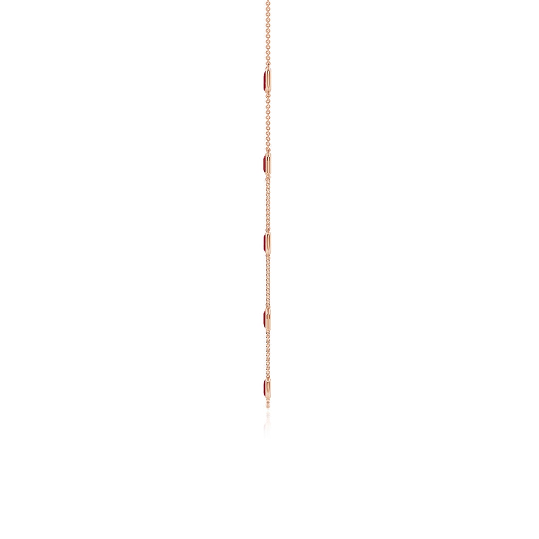 Lab-Created Ruby Oval and Emerald-Cut Stones Station Necklace