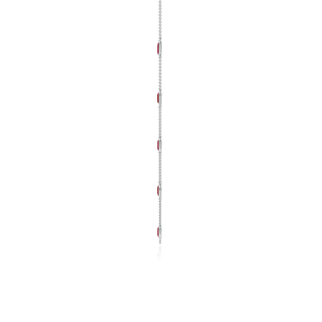 Lab-Created Ruby Oval and Emerald-Cut Stones Station Necklace