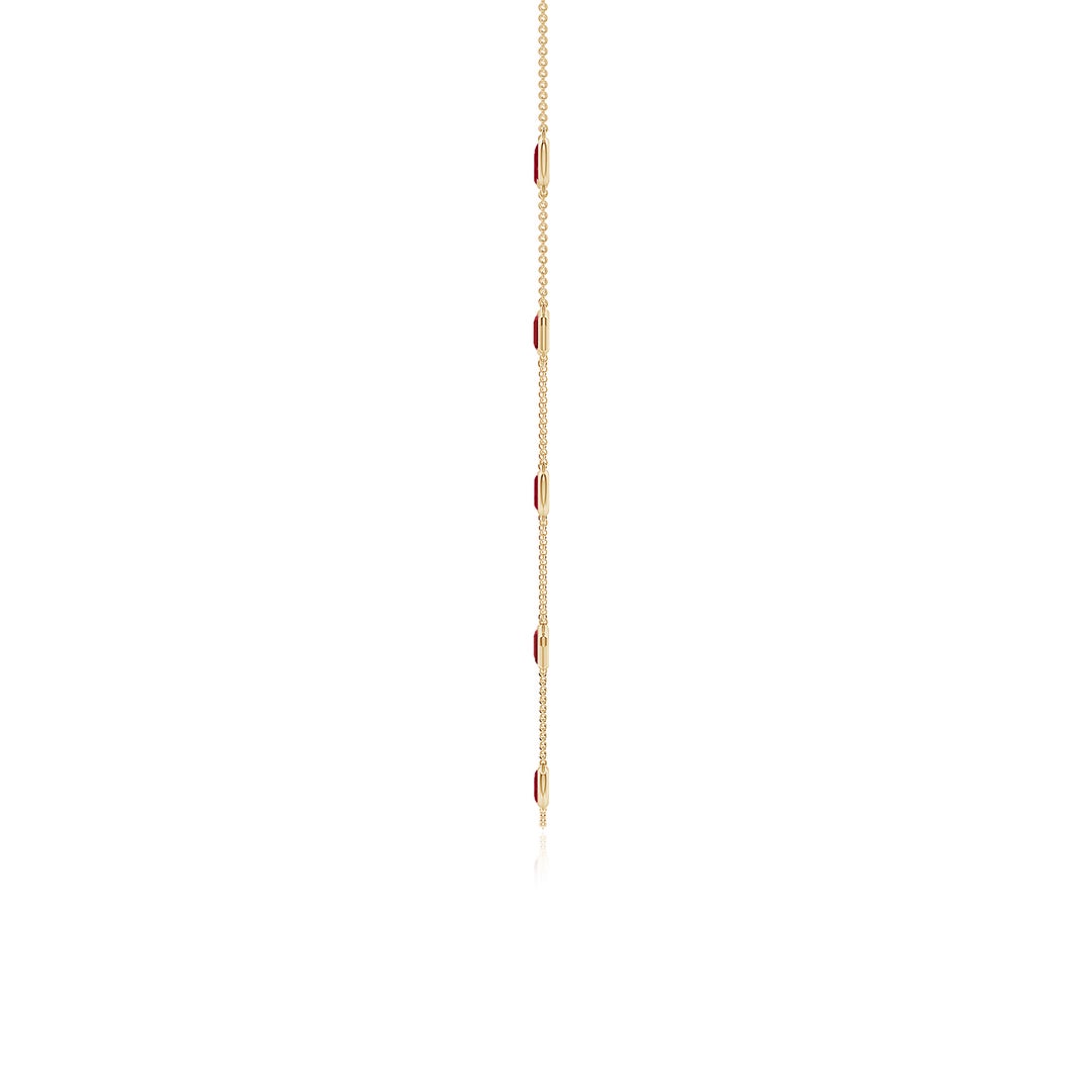 Lab-Created Ruby Oval and Emerald-Cut Stones Station Necklace