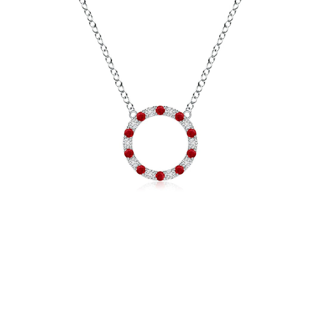Lab-Created Ruby and Moissanite Open Circle Eternity Pendant Necklace