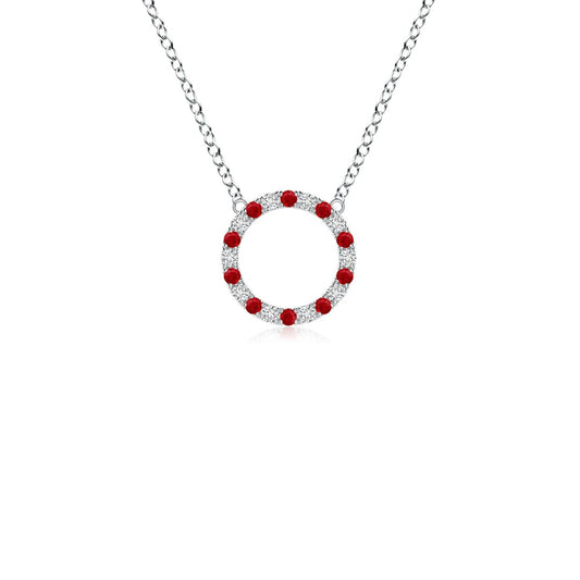 Lab-Created Ruby and Moissanite Open Circle Eternity Pendant Necklace